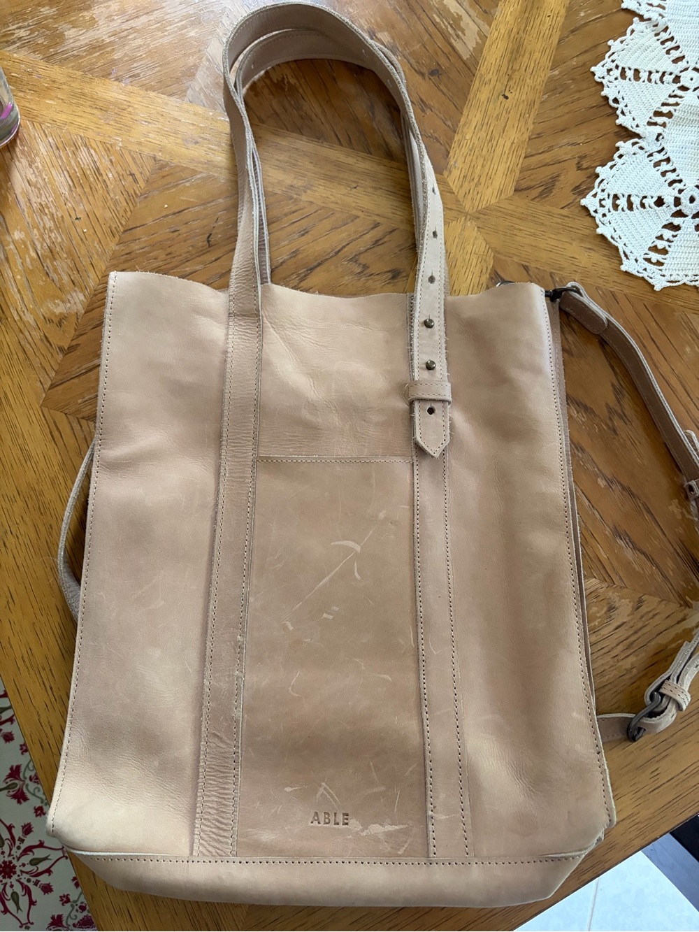 ABLE Nude Leather Tote Bag